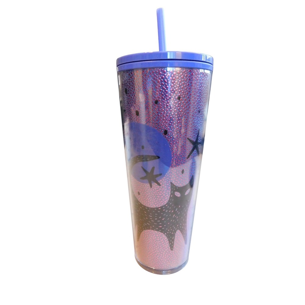 NEW Starbucks Halloween 2020 Black Cat Moon Purple 24 Oz Cold Cup Tumbler